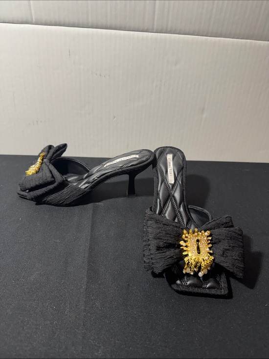 Gianni Bini Shoes - Gianni Bini Black Bow Slide Heels with Gold Embellishment